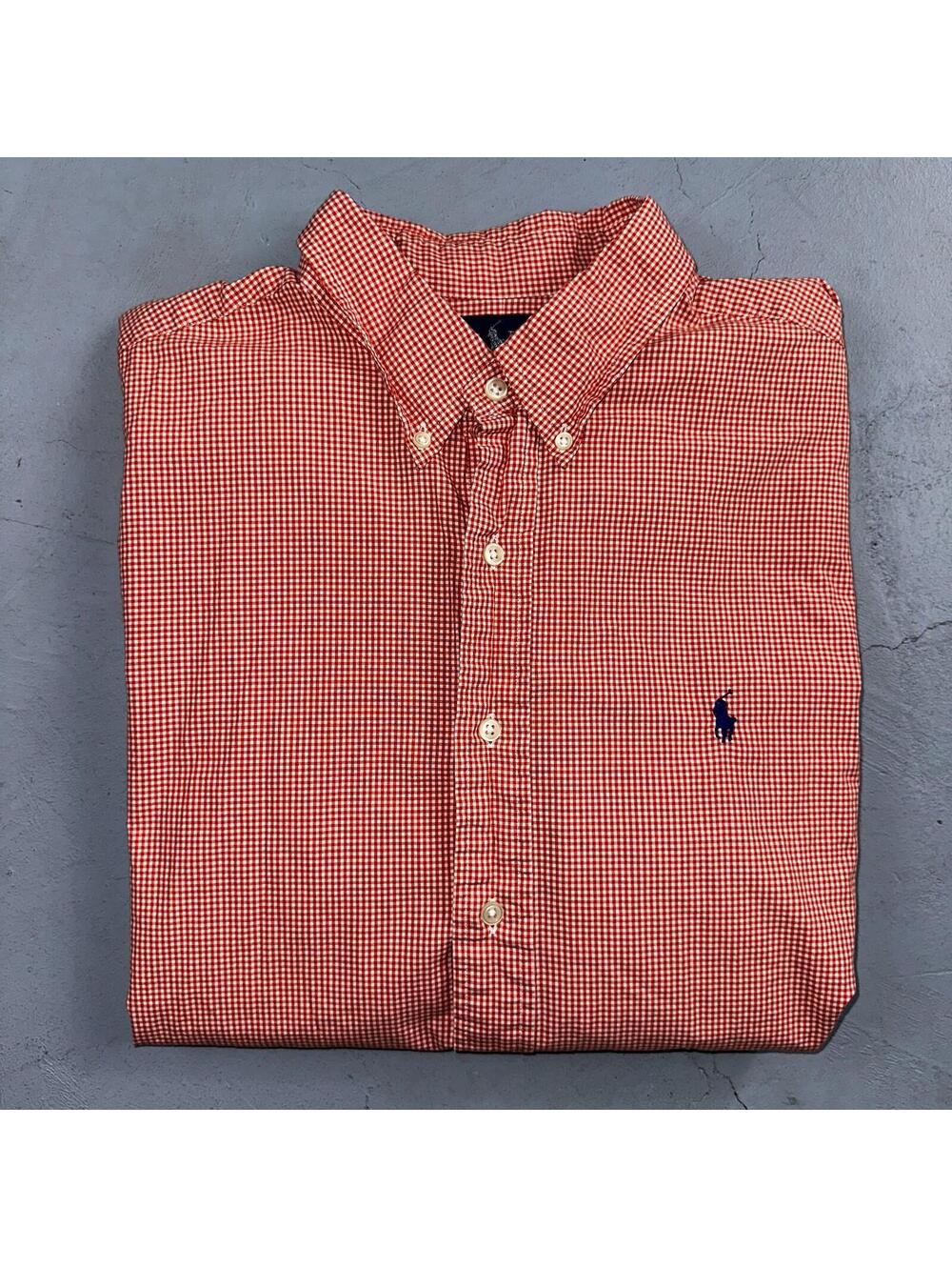 Ralph Lauren XL Red Gingham Button Down Shirt Classic Fit Long Sleeve VTG
